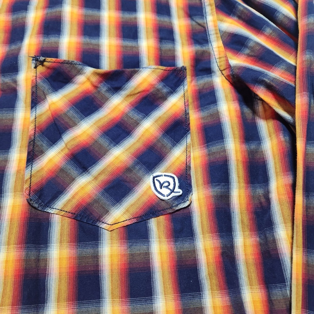 Rocawear Mens 2XL Plaid Button Up Shirt Blue Orange Yellow Long Sleeve Cotton - Picture 6 of 12